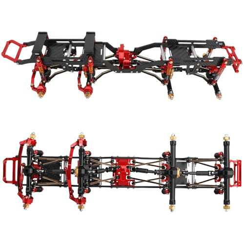 LCG 6x6 8×8 Carbon Fiber Chassis Frame with Metal Axles for 1/24 RC Crawler Car Axial SCX24 Refit Kit (8x8 red) - color: 8x8 Red