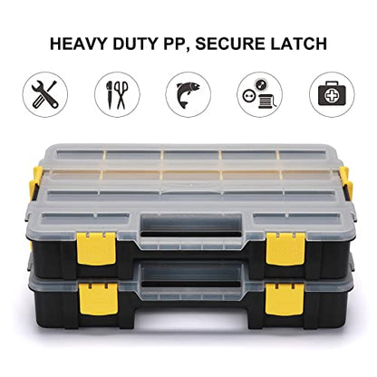 Mayouko Stackable Plastic Toolbox Organizer, Interlocking Small Parts Organizer, Compartment Toolbox for Screw,Nail,Hardware, 2PCS