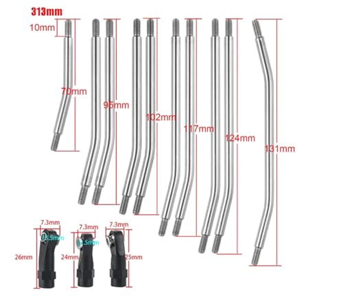 RC Car Parts for Axial for SCX10 II 90046 for SCX10 1/10 RC Car Parts 313/324mm Metal Link Rod Set Linkage Steering W/Ball End Modification RC Car Accessories(313mm) - size: 313mm