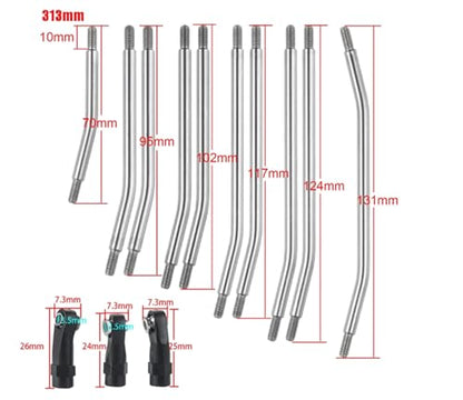 RC Car Parts for Axial for SCX10 II 90046 for SCX10 1/10 RC Car Parts 313/324mm Metal Link Rod Set Linkage Steering W/Ball End Modification RC Car Accessories(313mm) - size: 313mm