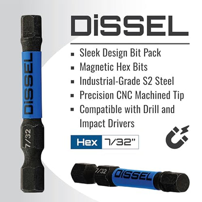 7/32 Hex Bit Set - SAE Magnetic 7/32 Allen Wrench, Durable S2 Steel Hex Driver for Bike, Furniture & RC Repairs (6pc). Impact Grade Allen Bits Designed for Precision and Durability. - size: 7/32", style: SAE