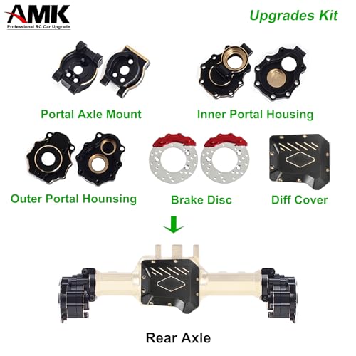 1.3lb AMK TRX4 Brass Kit Black Coating Diff Cover C-Hub TRX6 Portal Housing Steering Knuckles Front Axle Weights with Brake Disc for 1/10 RC Crawler TRX4 Upgrades(Front+Rear) - color: Front+rear