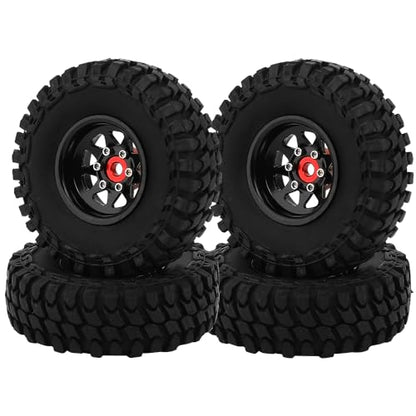 1.0 Beadlock Wheel Soft Tires Set -3.78mm Offset Wheel Rims for 1/18 1/24 RC Crawler Car Axial AX24 SCX24 FMS FCX24 TRX4M (Black) - color: Black