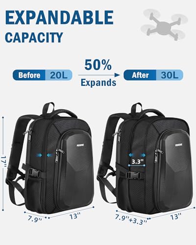 PEKREWS Atom 2 Case, Large Capacity Backpack for Potensic Atom 2/SE/3-Axis/LT, Expandable Travel Drone Bag Fits 15.6 Inch Laptop and Fly More Combo (Not Compatible with RC PTD 1 Remote Controller)