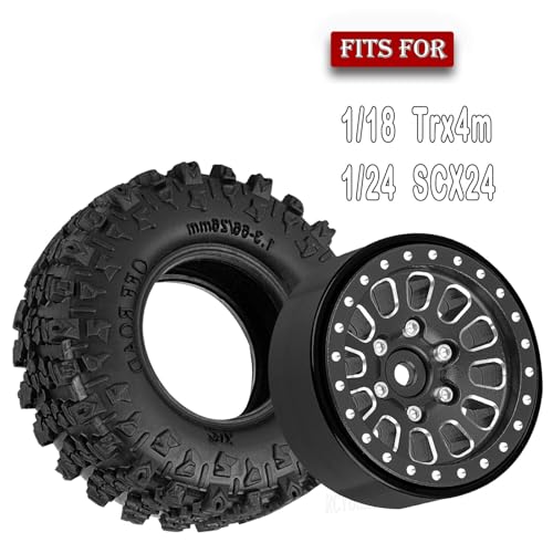 Rc 1.3 Beadlock Wheel Tires/Wheel Rims for 1/24 1/18 SCX24 TRX4M RC Crawler Car,Aluminum 1.3 Beadlock Wheels and Tires,Rc Tires with Foam Inserts,Black(4PCS) - color: Black - (Rc Wheels Tires)
