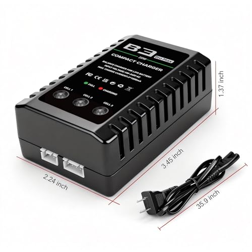 LiPo Battery Charger 2S 3S Balance Charger for 7.4V 11.1V RC Toy & Model | 2-3S Compact Charger for 7.4-11.1V RC LiPo Batteries with Smart Chip, Extend Battery Life - color: White-green