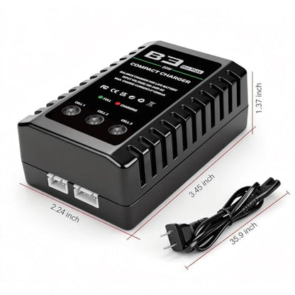 LiPo Battery Charger 2S 3S Balance Charger for 7.4V 11.1V RC Toy & Model | 2-3S Compact Charger for 7.4-11.1V RC LiPo Batteries with Smart Chip, Extend Battery Life - color: White-green