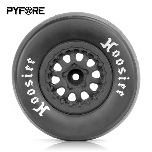 1/10 RC Racing Slick 105x45mm Tires & Wheels Set: Rubber Tires on 12mm Hex Rims for Traxxas Slash, ARRMA Senton, LOSI Short Course Truck - Upgrade (4Pcs)
