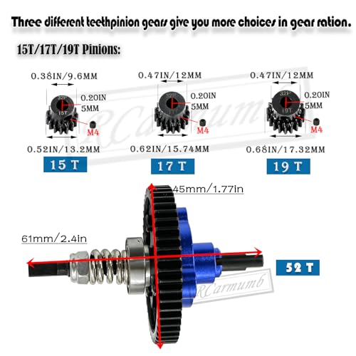 Hardened Steel 52T Slipper Clutch Eliminator Upgrades Part for Slash 4X4/VXL Stampede 4X4/VXL Rustler 4X4/VXL,52T Spur Gear with Pinions Gears Set (15T 17T 19T) Hops up,#6878,Navy Blue - color: Navy Blue(52T)