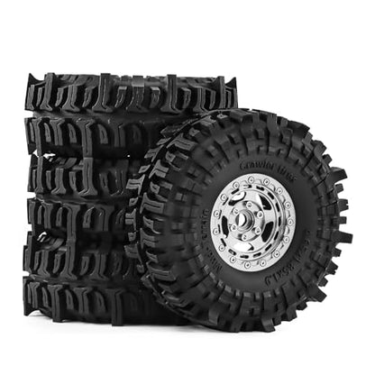 1.9" Beadlock Wheels and Tires for TRX4, SCX10, SCX10 III, 90046, D90 and 1/10 Other Popular RC Crawler Models (Silver) - color: Silver