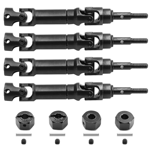 45 Steel CVD Universal Joint Drive Shaft Front Rear and Wheel Hex Set for Traxxas 1/16 Mini Maxx 4WD RC Truck 107154-1 - Upgrade Replacement for Parts 10750, 10750X, 3654 (Black)