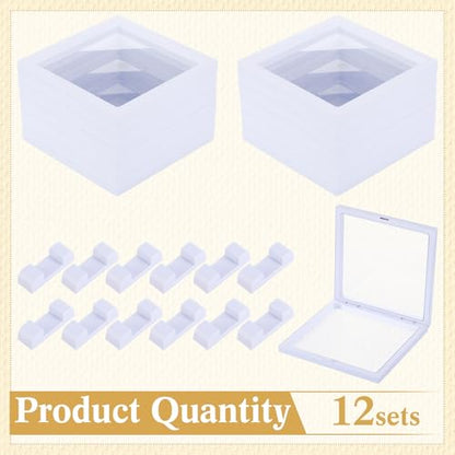Harloon 12 Pcs 3D Floating Display Case Floating Frame Display Holder Stand Challenge Coin Jewelry Frame Box for AA Medallions Fossil Rock Gemstones Specimen(White,7 x 7 x 0.8 Inch,Square Base) - color: White, size: 7 x 7 x 0.8 Inch, style: Square Base