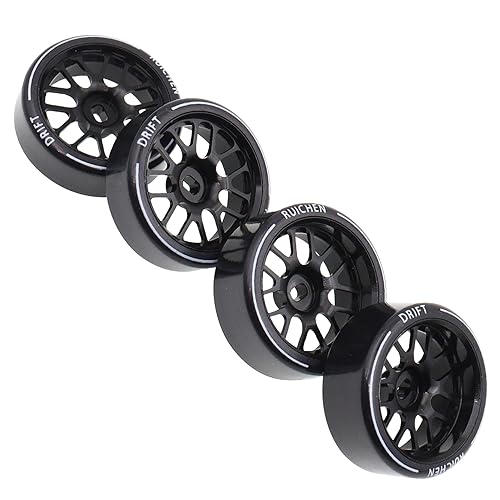 4PCS 27Mm Hard Drift Metal Wheel Rim Tyres Compatible with Wltoys 284131 K969 K979 K989 Kyosho Mini-Z 1/28 RC Car Parts（Black） - color: Black