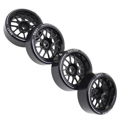 4PCS 27Mm Hard Drift Metal Wheel Rim Tyres Compatible with Wltoys 284131 K969 K979 K989 Kyosho Mini-Z 1/28 RC Car Parts（Black） - color: Black