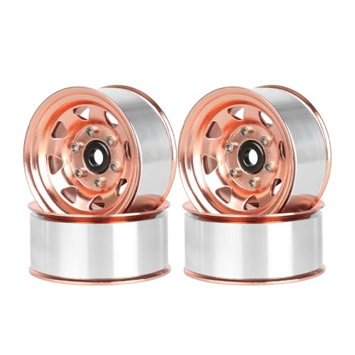 4PCS 1.55 inch Aluminum Metal Beadlock Wheels Rim Rubber Tires Set Replacement for 1/10 RC Crawler Car for D90 TF2 Tamiya CC01 CC02 LC70 JIMNY Axial AX90069 Upgrade Parts(Rose Gold) - color: Rose Gold