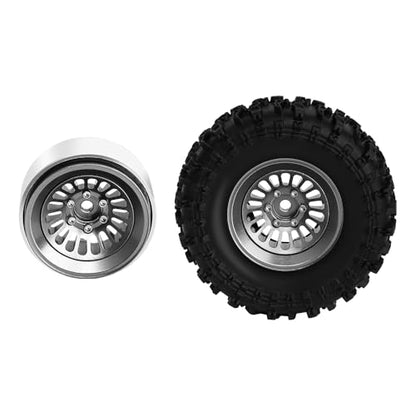 CNC 1.3" Beadlock Wheel Tires Set-Swamp Claw Mud Terrain Tires and Aluminum Wheel for SCX24 1/24 TRX4M Ascent18 1/18 RC Crawler (Gray) - color: Gray
