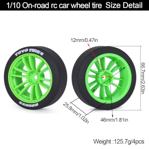 1/10 RC Drift Wheels and Tires Set, 12 Spoke On-Road Touring Car Wheel Tire Combo, 12mm Hex Drift Tires for RC Drift Car, 4PCS (Black) - color: Black