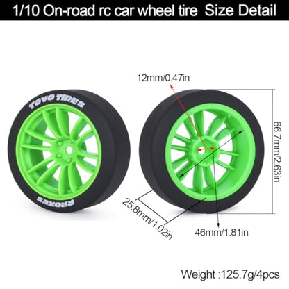 1/10 RC Drift Wheels and Tires Set, 12 Spoke On-Road Touring Car Wheel Tire Combo, 12mm Hex Drift Tires for RC Drift Car, 4PCS (White) - color: White