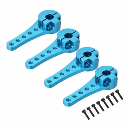 MECCANIXITY 4 Pcs Aluminum Servo Horn Long 25T 25 Teeth Steering Arm 46mm Length Pale Blue for DIY RC Car/Boat/Airplanes Boat Model with 2 Pcs Screws - color: Pale Blue