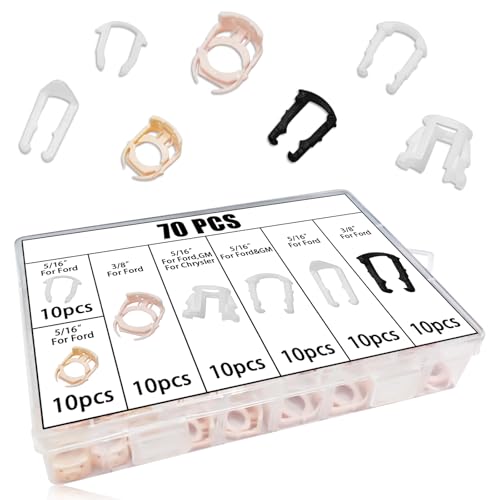 70PCS Fuel Line Clips 7 Sizes Fuel Line Connector Injector Clips Repair Kit Replacement 3/8" & 5/16" Nylon Fuel Brake Line Clamp Hose Retainer Clips Assortment Kit tool for Ford GM Chrysler