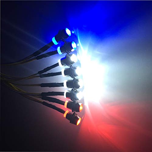 Universal 8Leds LED Light Headlights Taillight Kit Accessories Lights Compatible with traxxas Slash HSP RC4WD Tamiya Redcat Axial SCX10 Kyosho RC Car Truck Crawler (White,Red,Blue LEDs)