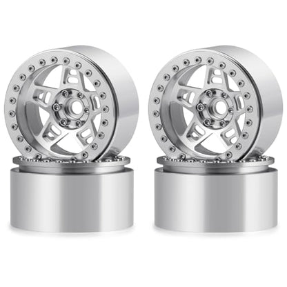 4Pcs Metal 2.2" Beadlock Wheel Rim Set 35mm, Silver | Upgrade Parts, For 1/10 Axial SCX10 90046 TRX4 D90, RC Crawler Car - color: Silver