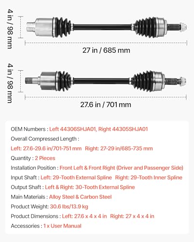 VEVOR CV Axle Shaft Assembly, 2 Pieces Front Left & Right (Driver and Passenger Side), Automotive Replacement CV Joint Axles Pair Compatible with 2005-2006 Honda Odyssey, Alloy Steel & Carbon Steel - size: 2005-2006 Honda Odyssey, style: Front Driver and