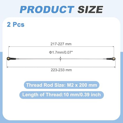 MECCANIXITY 2Pcs RC Boat Push Rod, 304 Stainless Steel Lever Steering Linkage Tie Rods with M2 Ball Head Joint for RC Car Boat Helicopter DIY Model Parts, 223-233mm - size: 223-233mm