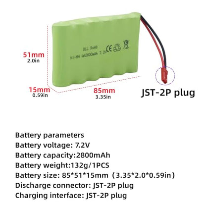 sea jump 2PCS 7.2V 2800mah AA Rechargeable Ni-MH Battery with JST-2P Plug and USB Charging Cable for New Cersion TR-211 TR-212 TR-215 550 RC Excavator, Truck, Engineering Cehicle TR-211 RC Toy