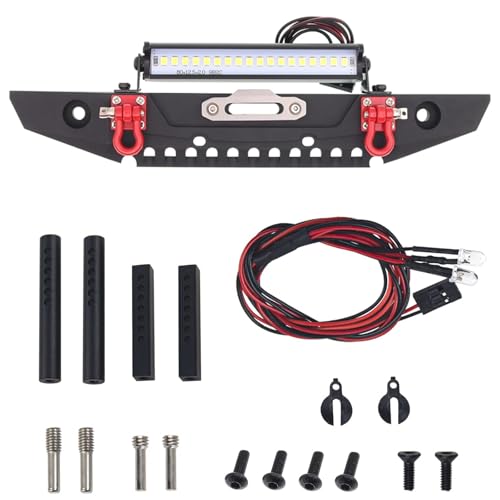 Metal Front Bumper with LED Lights Upgrade Parts for 1/10 TRX-4 Axial SCX10 90046 90047 SCX10 II RC Crawler Car(Black)