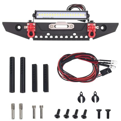 Metal Front Bumper with LED Lights Upgrade Parts for 1/10 TRX-4 Axial SCX10 90046 90047 SCX10 II RC Crawler Car(Black)