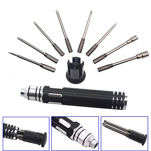 ShareGoo 8 in 1 Screwdriver Set Kit - Hex Nut Key Socket Repair Tool for RC Helicopter, Airplane, Drone, Car - H1.5, 2.0, 2.5, 3.0mm Hex, 4.0, 5.5mm Spanner Box, 0#, 1# Slot Screw Driver