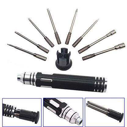 ShareGoo 8 in 1 Screwdriver Set Kit - Hex Nut Key Socket Repair Tool for RC Helicopter, Airplane, Drone, Car - H1.5, 2.0, 2.5, 3.0mm Hex, 4.0, 5.5mm Spanner Box, 0#, 1# Slot Screw Driver