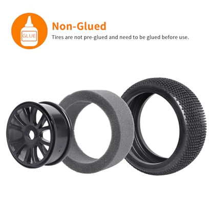 HobbyPark RC 1/8 Buggy Tires and Wheels 17mm Wheel Hex Hubs Foam Inserts for Arrma Typhon Redcat Team Losi VRX HPI HSP Hobao, Set of 4