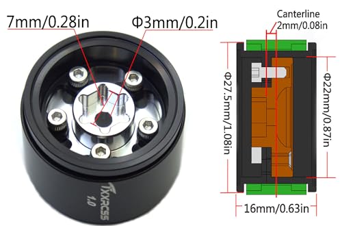 RC 1.0 Beadlock Wheels Offsets -2 Aluminum Rims for AX24 1/18 TRX4M All 1/24 Scale Axial SCX24 Deadbolt RC Crawler Car Wheels Upgrades 4Pc (Silver Black) - color: Silver Black