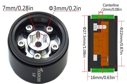 RC 1.0 Beadlock Wheels Offsets -2 Aluminum Rims for AX24 1/18 TRX4M All 1/24 Scale Axial SCX24 Deadbolt RC Crawler Car Wheels Upgrades 4Pc (Silver Black) - color: Silver Black