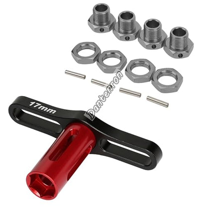 RC Aluminum 17mm Wheel Hex Nuts with Wheel Hub Wrench Repair Tool Set Upgrades Part for 1/8 RC Cars Trucks Off Road Buggy Arrma Typhon Kraton 6S 3S Traxxas E-Maxx E-Revo Mojave (Titanium) - color: Titanium