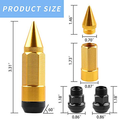 20Pcs Anti Theft Spiked Extended Tuner Wheel/Rims Lug Nut M12X1.5+Socket (Gold) - color: Gold