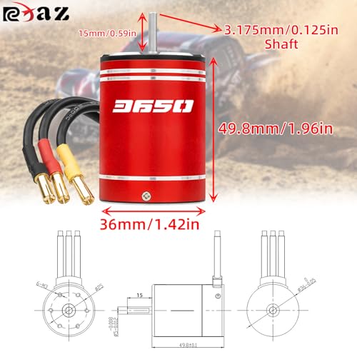 Metal 3650 Brushless Motor 3.175mm Shaft 2800KV Waterproof for 1/10 Scale RC Climb Slow Linear Off-Road Flat Running Road Racing Drifting TRX4 Slash Sledge SCX10 Arrma RC Car Boat (2800KV)