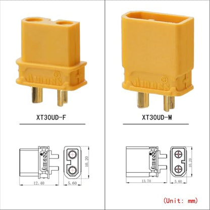 ELFCULB 10 Pairs Amass XT30UD Connectors, XT30 Upgrade Male Female Connectors for Mini-UAV Robot Lipo Battery(Yellow) - color: 10 Pairs XT30UD