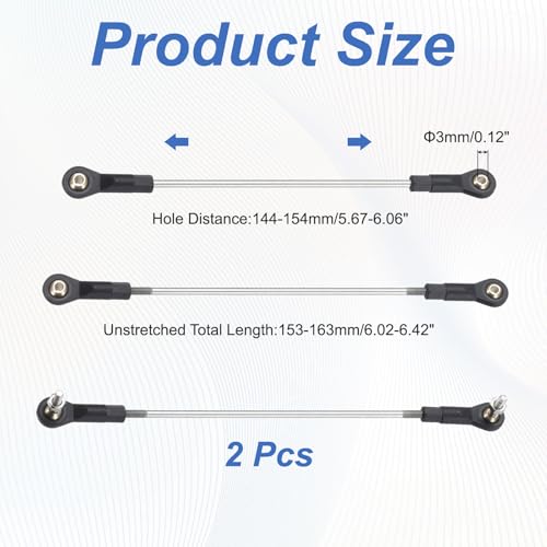 MECCANIXITY 2Pcs Adjustable Turnbuckles Camber Link, 144-154mm Turnbuckle Rod Steering Servo Linkage with M3 Ball Head Rod Ends for RC Car Replace Parts - size: 144-154mm