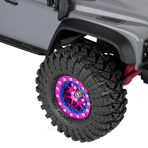 RC 1.3" Beadlock Wheel Tires Set/RC Wheels and Rim for 1/18 1/24 Trx4m SCX24 FCX24 RC Crawler Car,Aluminum 1.3 Wheel Rim Soft Rubber Tires w/Wheels Ring,Pink - color: Pink- (Wheel Tires)