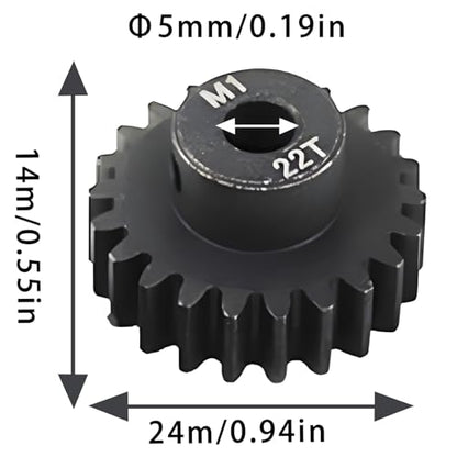 Steel Mod1 5mm Pinion Gear 1PCS, 11-28 M1 Pinion Gear Metal Hardened Steel Fit 5mm RC Motor Shaft with 3.175mm Coupler Compatible with 1/5 1/6 1/8 1/10 1/14 RC Brushless Brush Motor (22T) - size: 22T