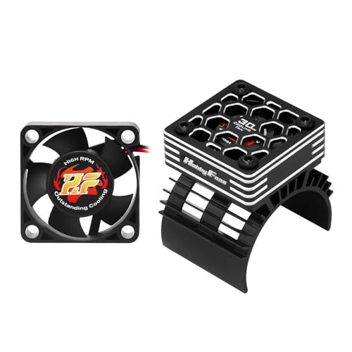 RC Motor Heat Sink with 2PCS Cooling Fan and Metal Cover Fit 540 550 3650 F540 3660 3670 Brushless Motor Engine Heatsink for 1/10 RC Car Truck Buggy Crawler - style: Black, w/ Metal Cover & Extral Fan