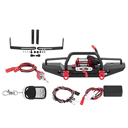 FOSA RC Car Front Bumper with Winch, Front Bumper with Winch Remote Controller for -4 RC Car Crawler Upgrade Part