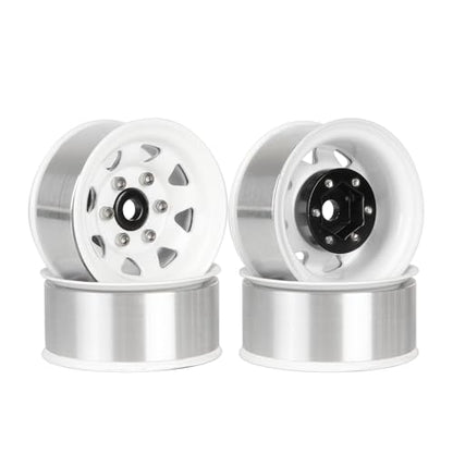 4PCS 1.55 inch Metal Beadlock Wheel Hub RC Car Aluminum Alloy Wheel Rim for 1/10 RC Crawler Car for Axial 90069 D90 TF2 Tamiya CC01 CC02 LC70 LC80 MST(Silver+White) - color: Silver+white