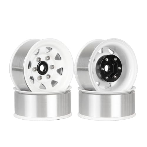4PCS 1.55 inch Metal Beadlock Wheel Hub RC Car Aluminum Alloy Wheel Rim for 1/10 RC Crawler Car for Axial 90069 D90 TF2 Tamiya CC01 CC02 LC70 LC80 MST(Silver+White) - color: Silver+white