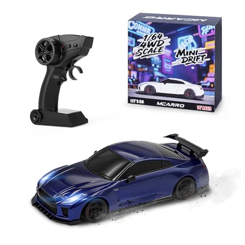 1/64 Scale Drift RC Car - 2.4GHz Half-Scale Remote Control 4WD High-Speed Mini Remote Control Car with Racing Lights (Blue) - color: Blue