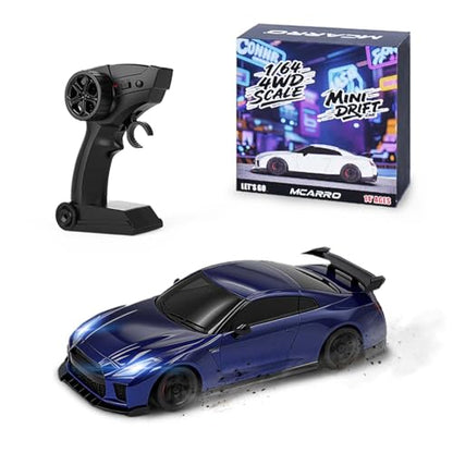 1/64 Scale Drift RC Car - 2.4GHz Half-Scale Remote Control 4WD High-Speed Mini Remote Control Car with Racing Lights (Blue) - color: Blue