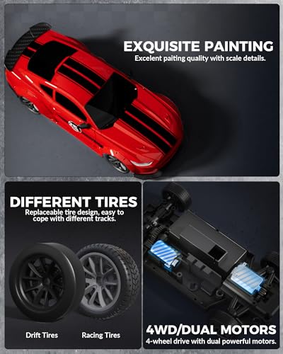 1:20 Scale Remote Control Car for Boys Girls and Kids | 2.4GHz, 20KM/H, 4WD, LED Headlights & Brake Lights, Racing Sports Gift Idea - color: Red